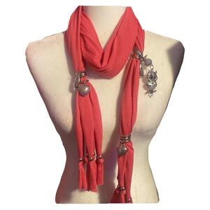 D&Y pink scarf heart & owl charms